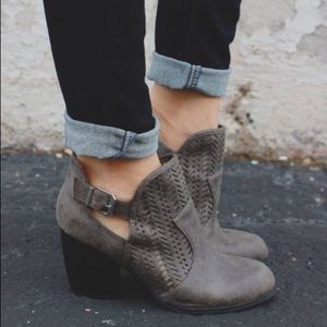 Distressed cut out booties in grey